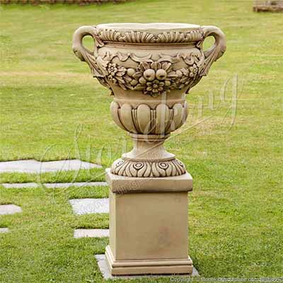 Wholesale Hand Carved Natural Stone Flower Pot for Outdoor Garden Decoration for sale