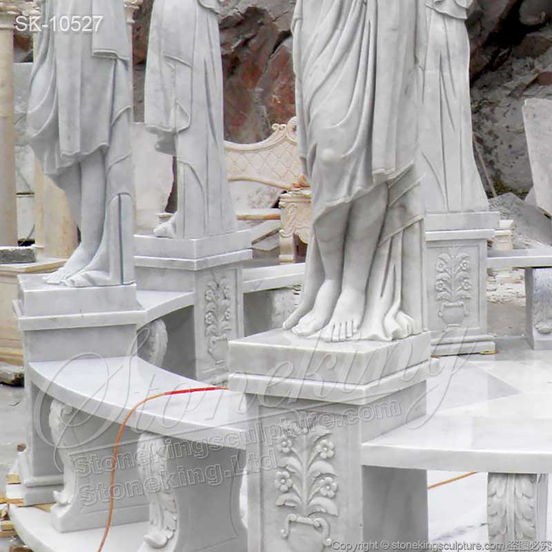 Outdoor Landscaping Hand Carved Marble Large Garden Gazebo with Female Statues for sale 