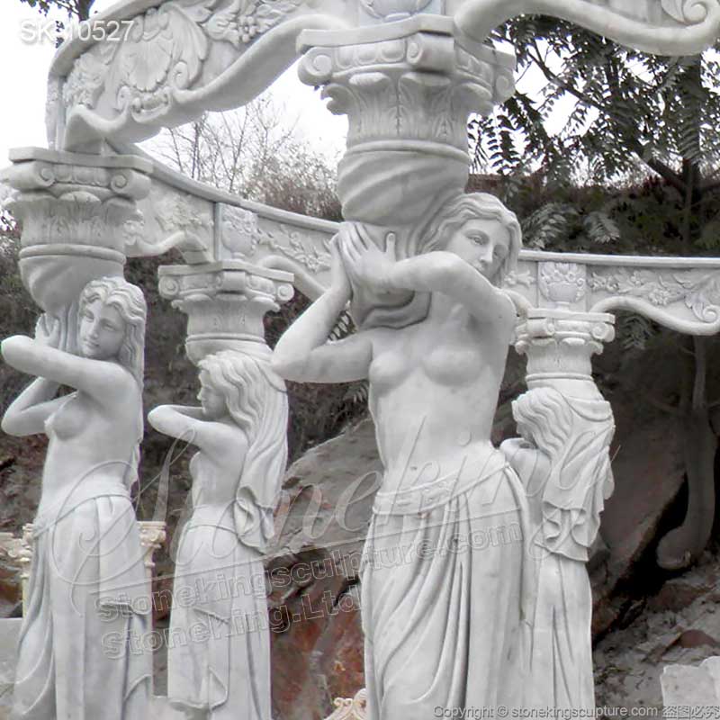 Outdoor Landscaping Hand Carved Marble Large Garden Gazebo with Female Statues for sale 