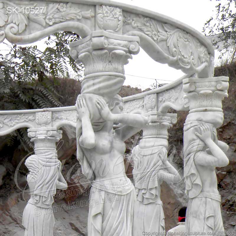 Outdoor Landscaping Hand Carved Marble Large Garden Gazebo with Female Statues for sale 