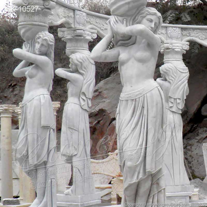 Outdoor Landscaping Hand Carved Marble Large Garden Gazebo with Female Statues for sale 