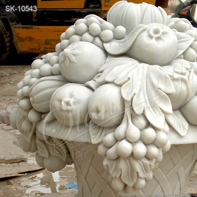 Top Quality Decorative Handcrafted White Marble Fruit Basket Flower Pot for outdoor ornaments for sale