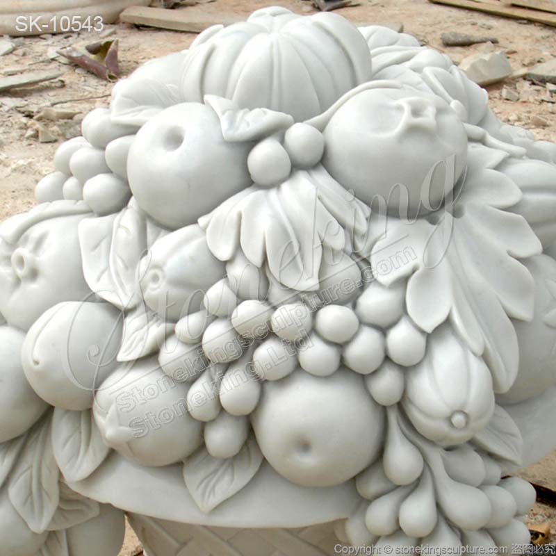 Top Quality Decorative Handcrafted White Marble Fruit Basket Flower Pot for outdoor ornaments for sale