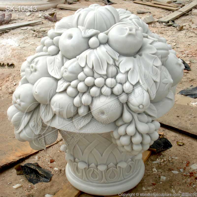 Top Quality Decorative Handcrafted White Marble Fruit Basket Flower Pot for outdoor ornaments for sale