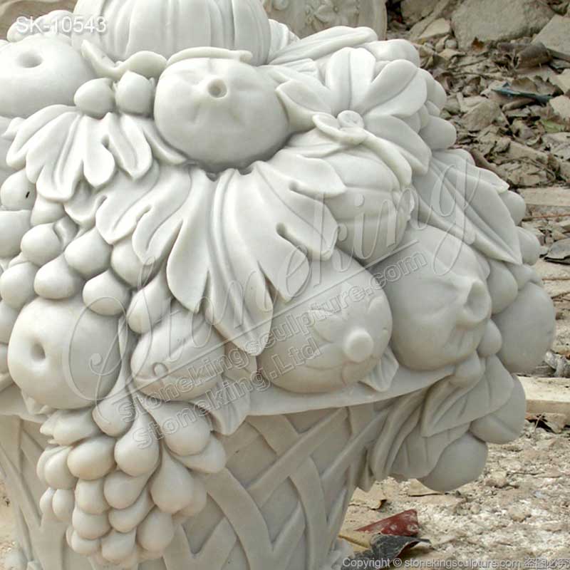 Top Quality Decorative Handcrafted White Marble Fruit Basket Flower Pot for outdoor ornaments for sale