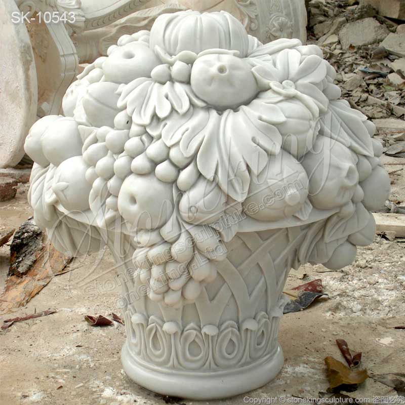 Top Quality Decorative Handcrafted White Marble Fruit Basket Flower Pot for outdoor ornaments for sale