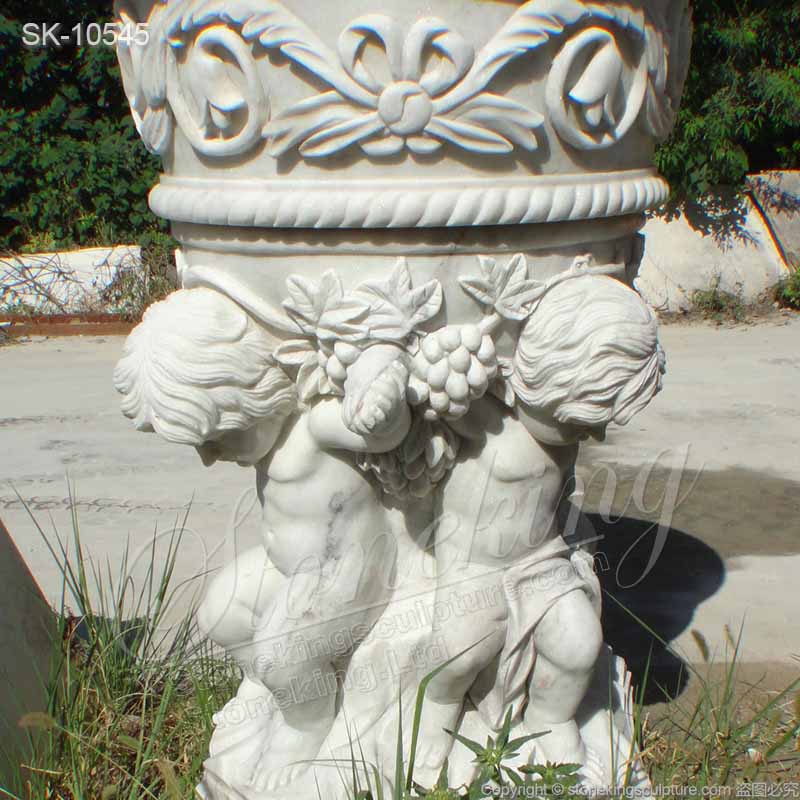 Factory Price Hand Carved Marble White Cherub Planter Pot for outdoor garden for sale