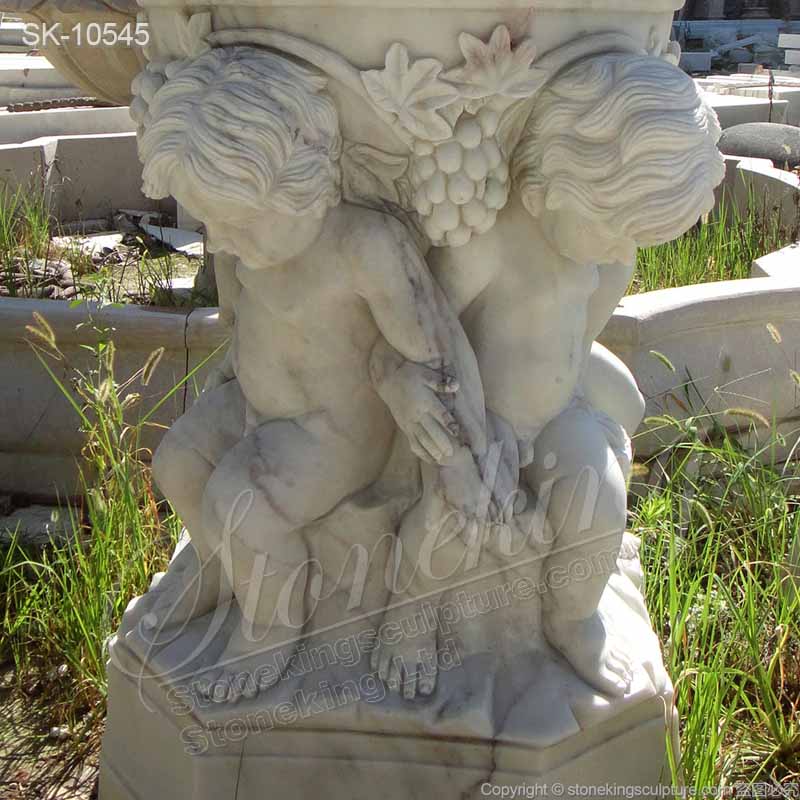 Factory Price Hand Carved Marble White Cherub Planter Pot for outdoor garden for sale