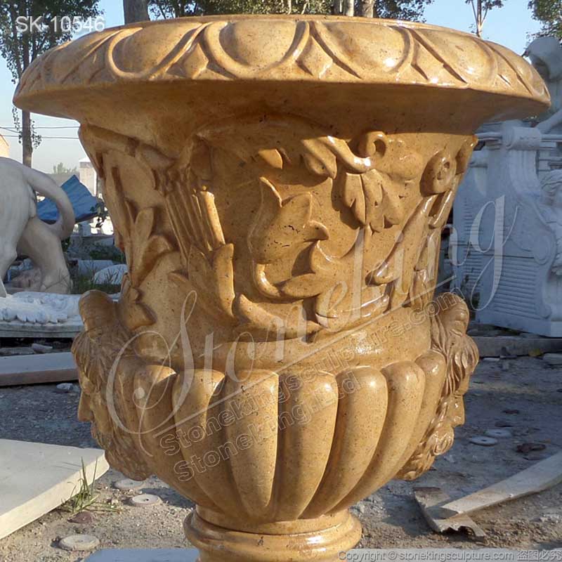 Best Natural Yellow Marble Patio Planter Flower Pot for outdoor garden decor for sale 