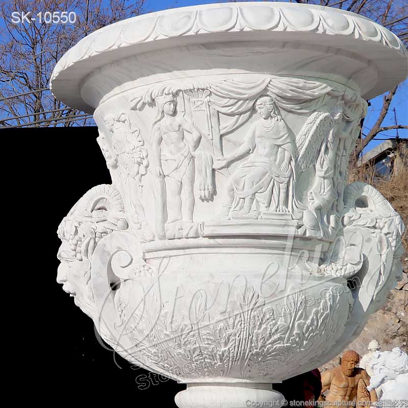 Factory Supplier Hand Carved White Marble Extra Large Plant Pots Outdoor Decor for sale