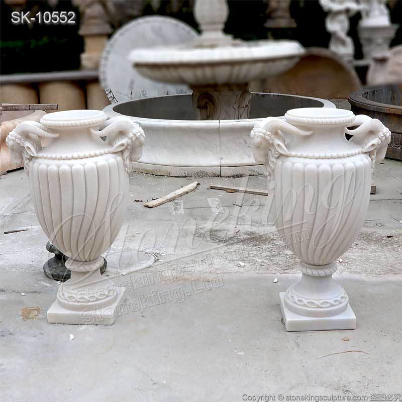 Classical Decorative White Marble Outdoor Urn Planters for garden and home decor for sale