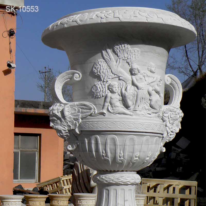 High Quality Hand Carved White Marble Large Flower pots for outdoor garden ornaments for sale 