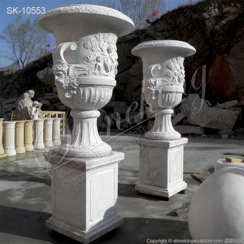 High Quality Hand Carved White Marble Large Flower pots for outdoor garden ornaments for sale 