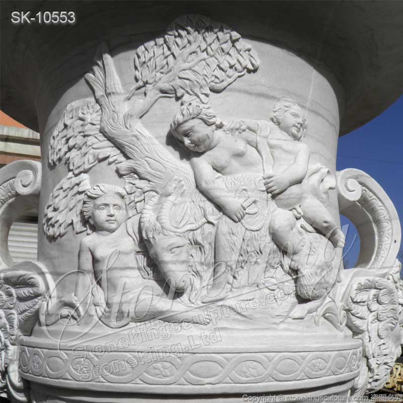 High Quality Hand Carved White Marble Large Flower pots for outdoor garden ornaments for sale 