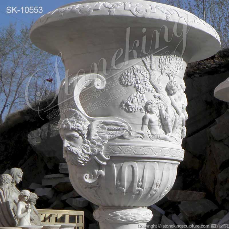 High Quality Hand Carved White Marble Large Flower pots for outdoor garden ornaments for sale 