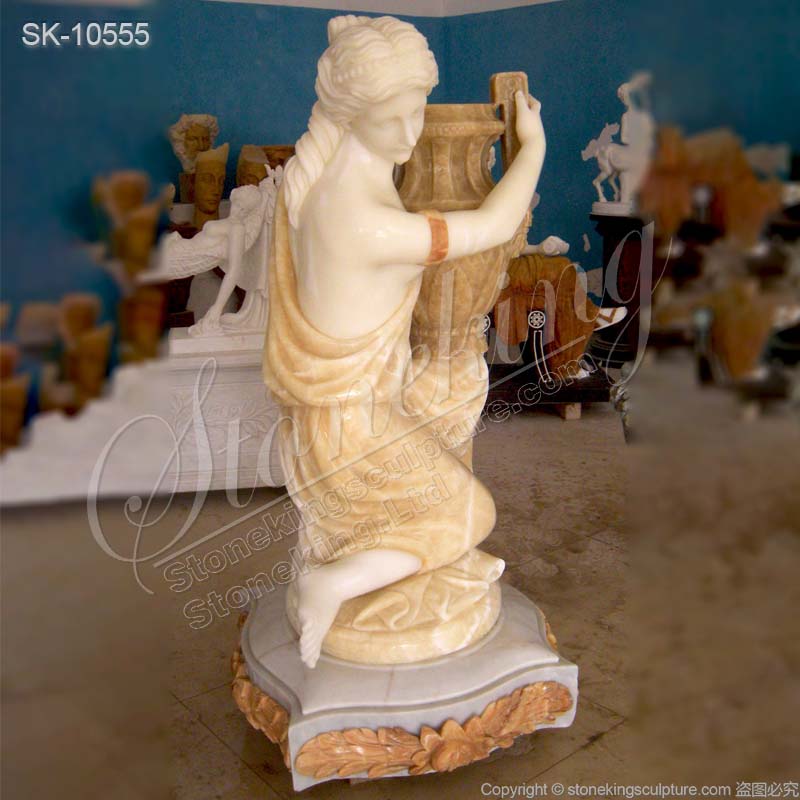 Best Hand Carved Marble Female Statue Holding Outdoor Garden Planters for sale