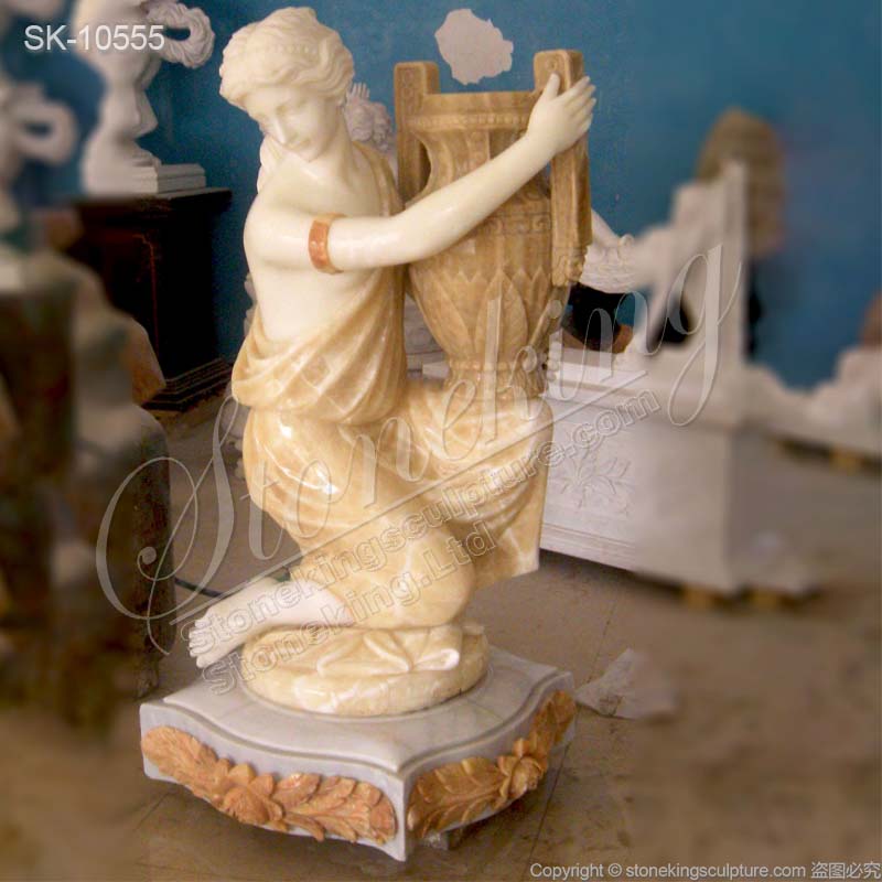 Best Hand Carved Marble Female Statue Holding Outdoor Garden Planters for sale