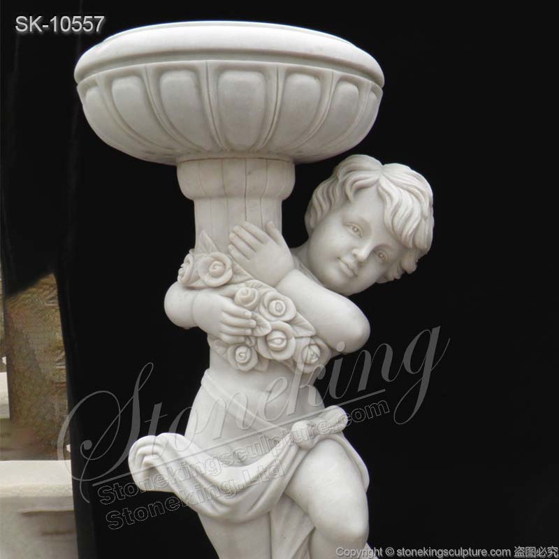 Manufactuerer Hand Carved Children Statues Outdoor Marble Flower Pots for sale 