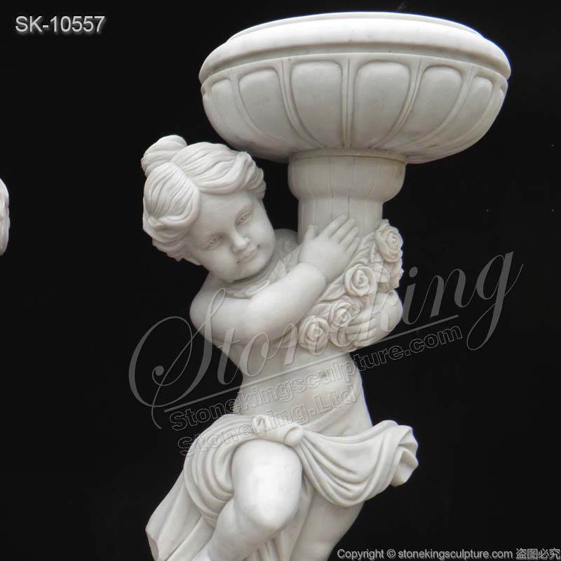 Manufactuerer Hand Carved Children Statues Outdoor Marble Flower Pots for sale 