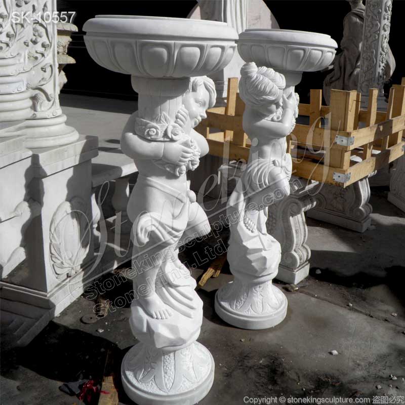 Manufactuerer Hand Carved Children Statues Outdoor Marble Flower Pots for sale 