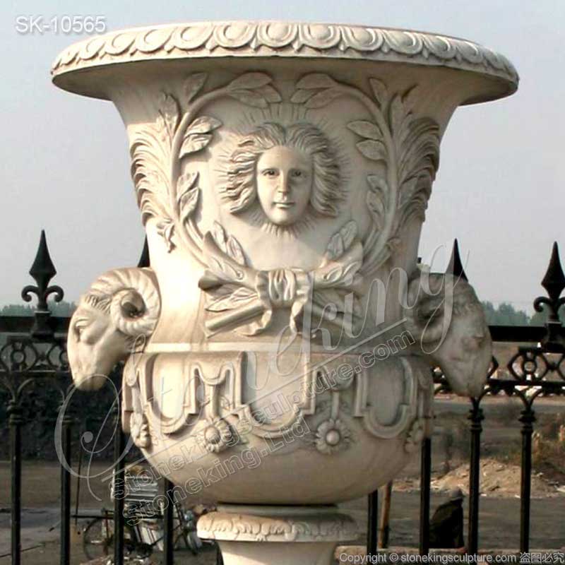 Wholesale Hand Carved Classical White Marble Large Garden Planters for outdoor decor for sale 