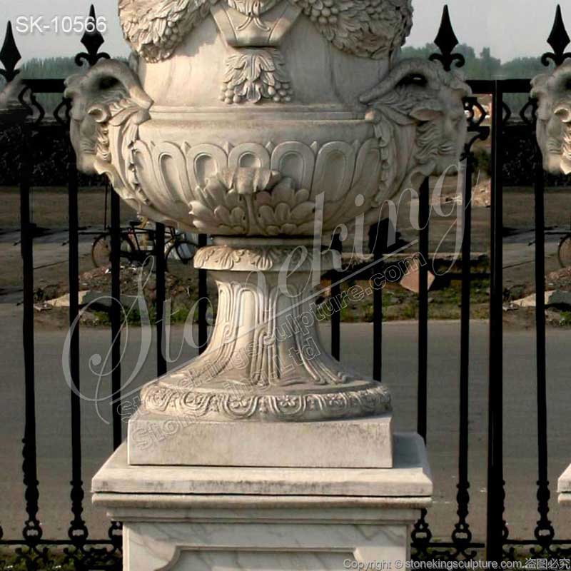 Hand Carved White Marble Outdoor Large Planter Pots with grape vines for sale 