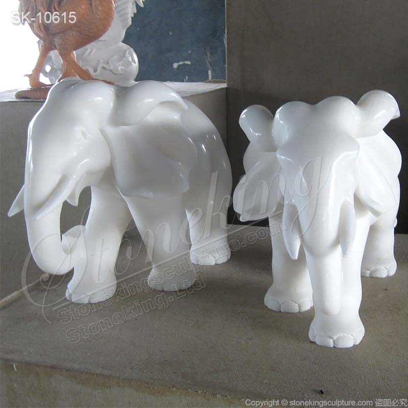 Hand Carved White Small Marble Elephant Sculpture for Home Decor for sale 