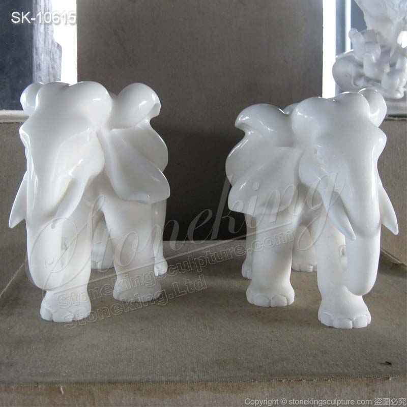 Hand Carved White Small Marble Elephant Sculpture for Home Decor for sale 