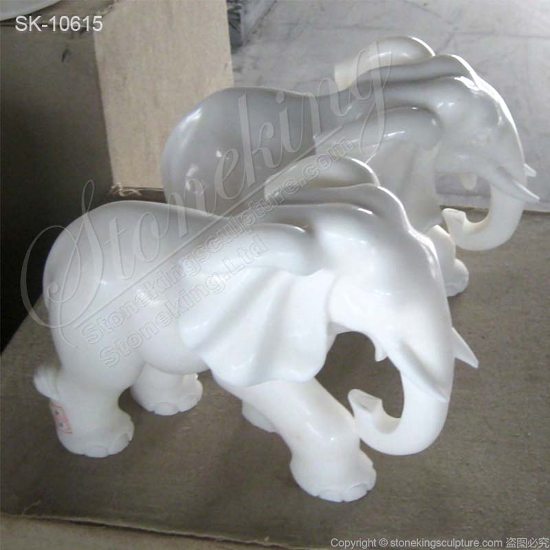 Hand Carved White Small Marble Elephant Sculpture for Home Decor for sale 