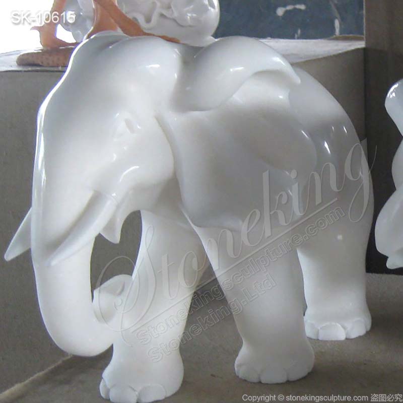 Hand Carved White Small Marble Elephant Sculpture for Home Decor for sale 