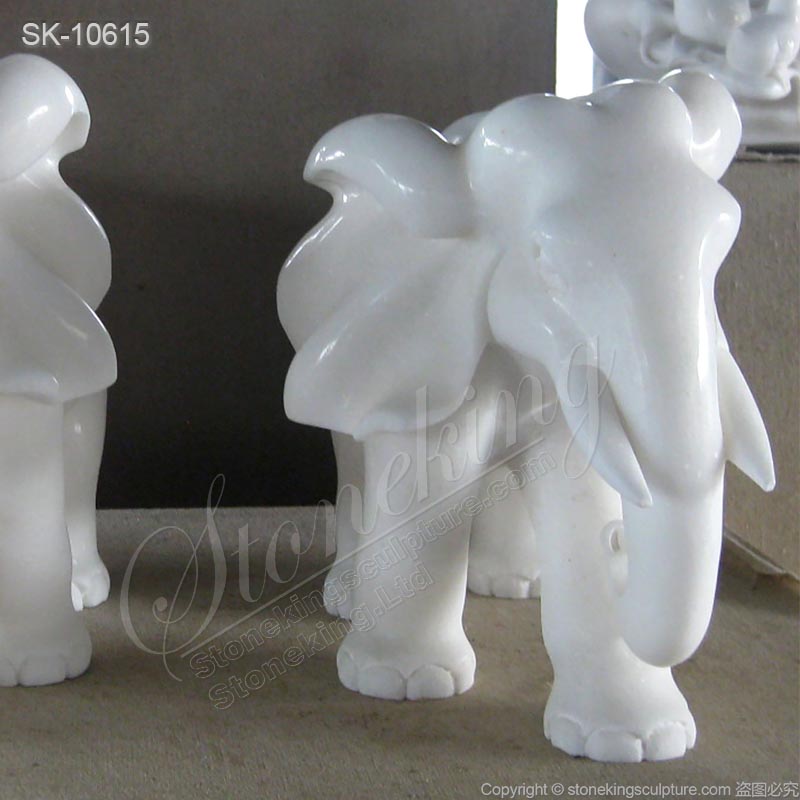 Hand Carved White Small Marble Elephant Sculpture for Home Decor for sale 