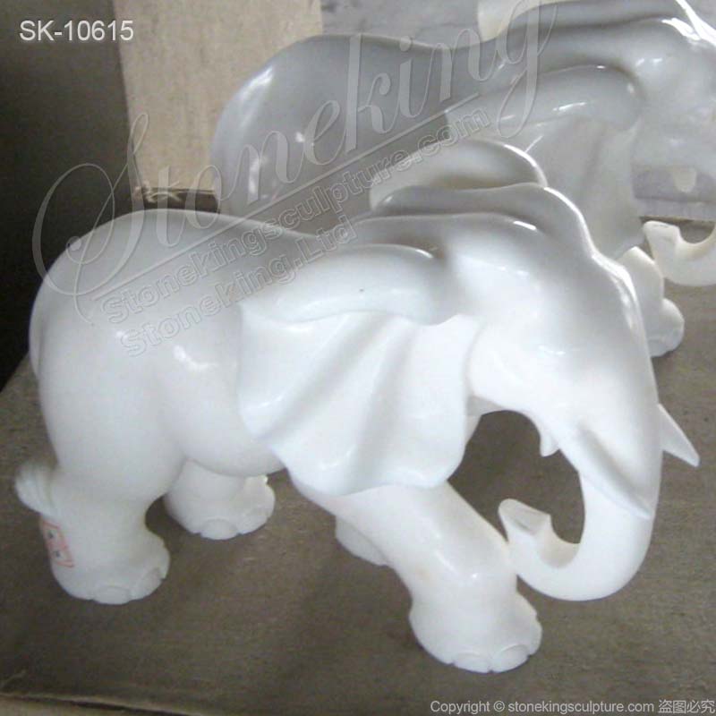 Hand Carved White Small Marble Elephant Sculpture for Home Decor for sale 