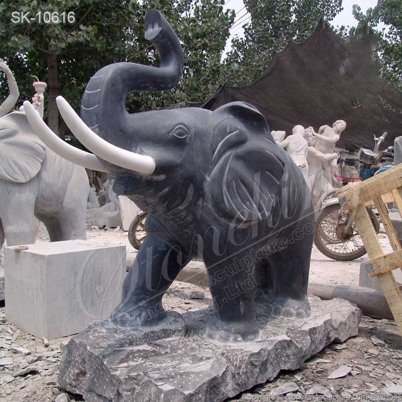 Outdoor Black Marble Elephant Statue for Garden and Home decoration for sale 