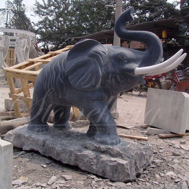 Outdoor Black Marble Elephant Statue for Garden and Home decoration for sale 