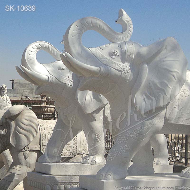 Manufacturer White Marble Large Elephant Statue for Outdoor Garden and Home Decor for sale