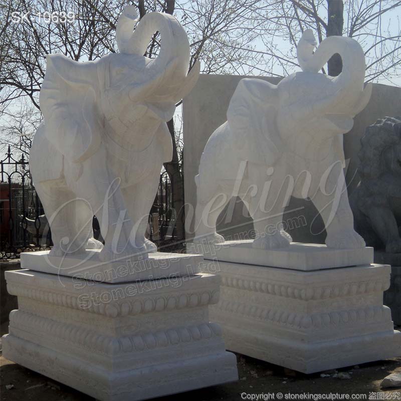 Manufacturer White Marble Large Elephant Statue for Outdoor Garden and Home Decor for sale