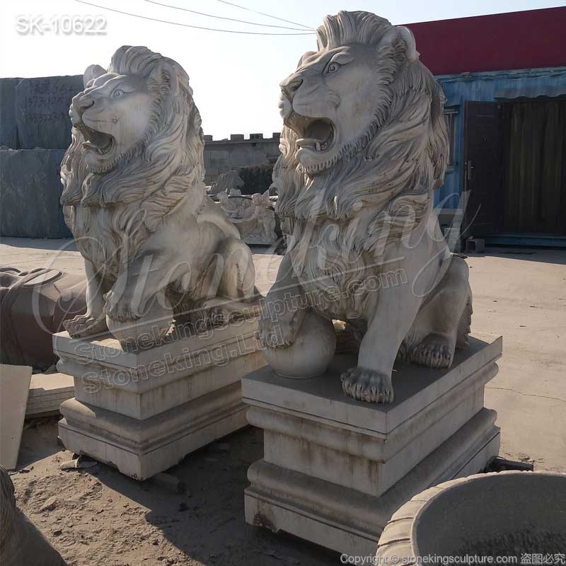 Hand Carved White Marble Lion Statues for Home and Outdoor Decoration for sale