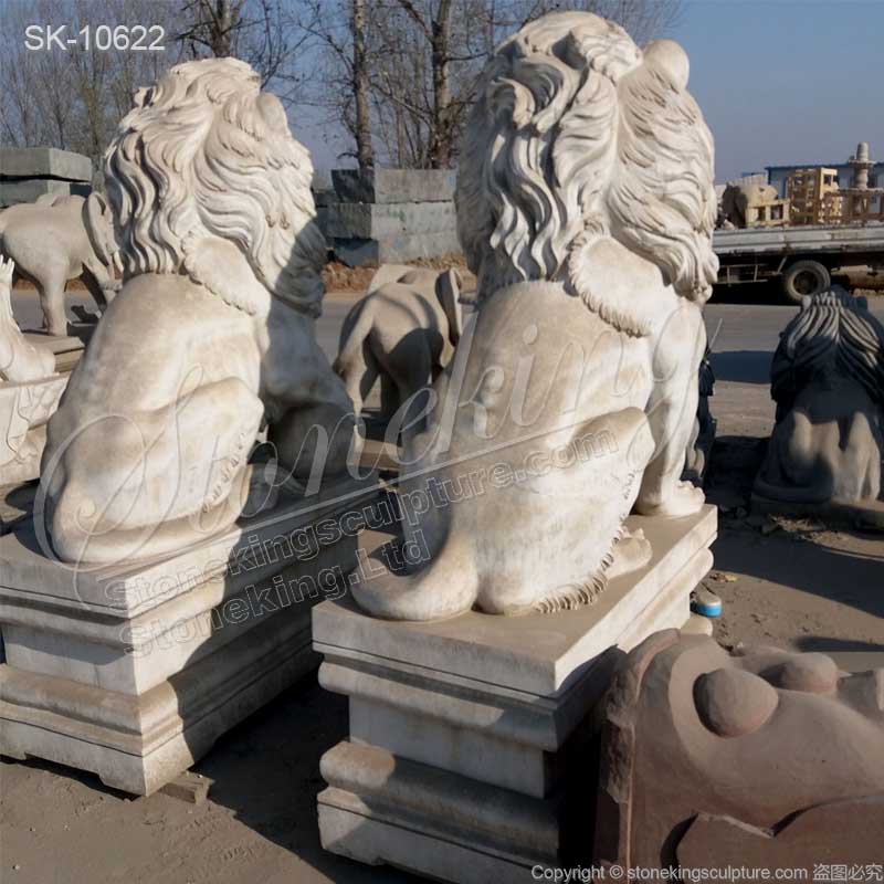 Hand Carved White Marble Lion Statues for Home and Outdoor Decoration for sale