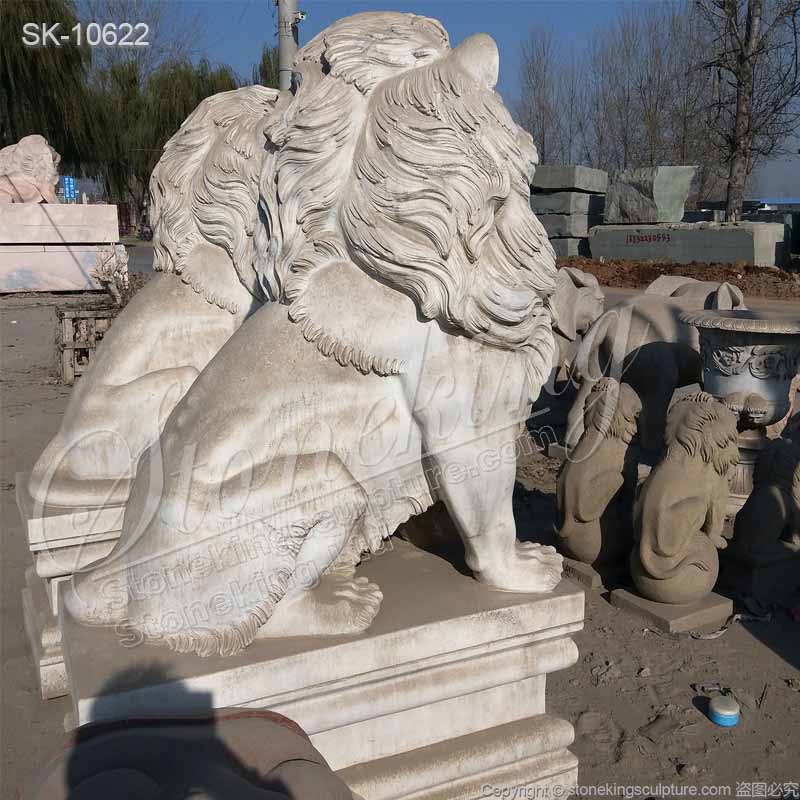 Hand Carved White Marble Lion Statues for Home and Outdoor Decoration for sale