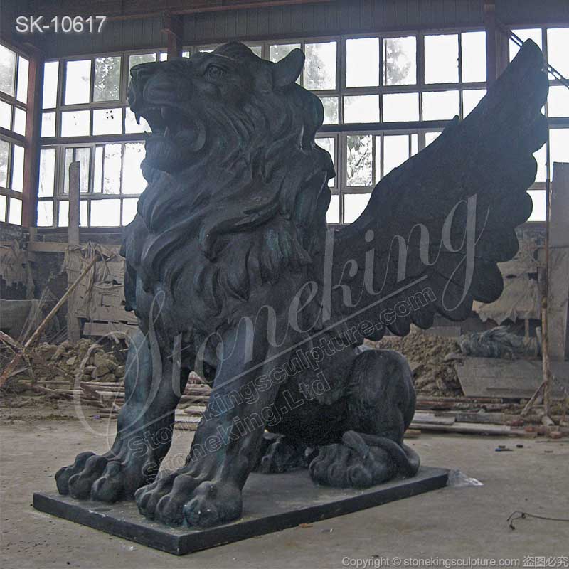 Large Black Marble Winged Lion Statue for Outdoor Garden and Home Ornaments for sale 