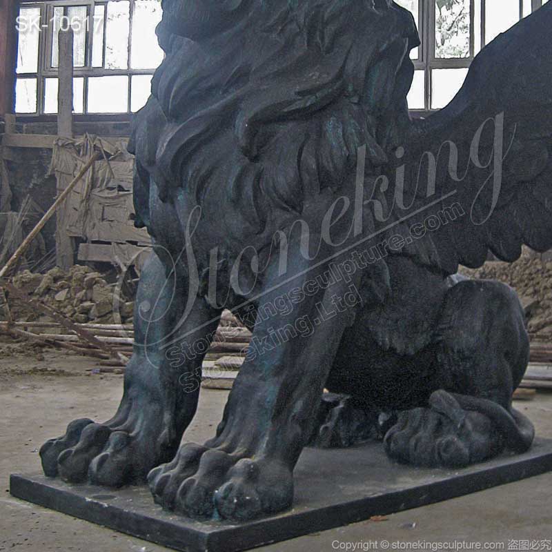 Large Black Marble Winged Lion Statue for Outdoor Garden and Home Ornaments for sale 