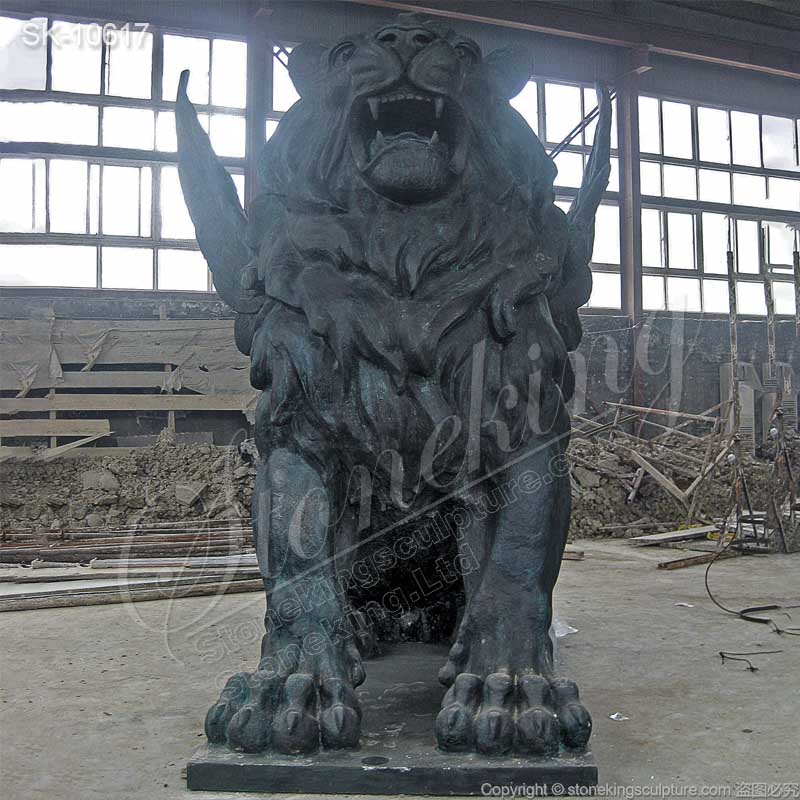 Large Black Marble Winged Lion Statue for Outdoor Garden and Home Ornaments for sale 