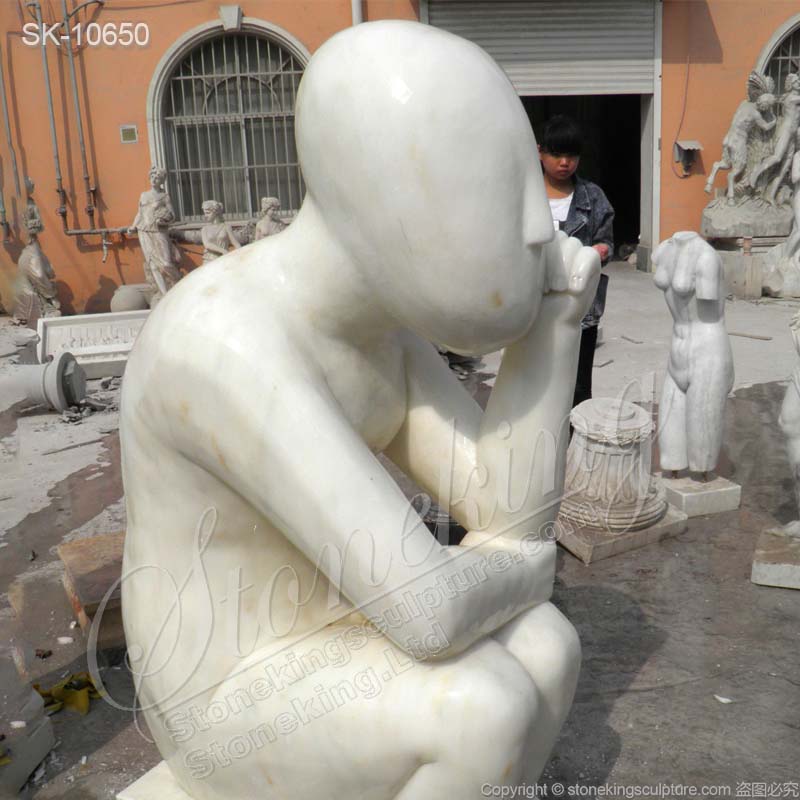 Factory Supplier Outdoor White Marble Abstract Thinker Statue for Home Decor for sale 