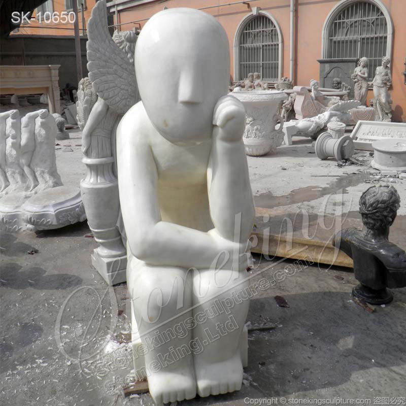 Factory Supplier Outdoor White Marble Abstract Thinker Statue for Home Decor for sale 