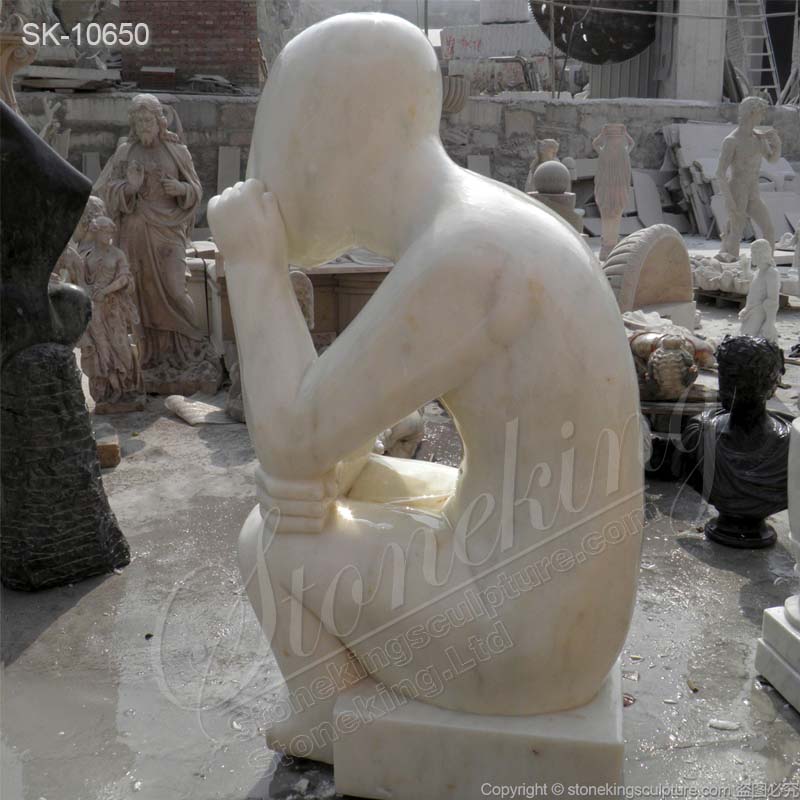 Factory Supplier Outdoor White Marble Abstract Thinker Statue for Home Decor for sale 