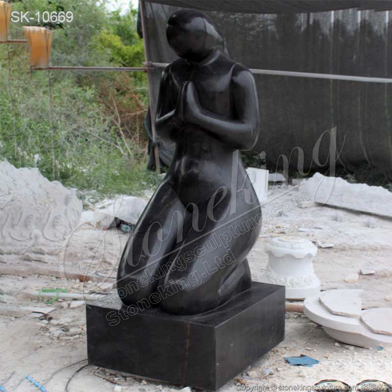  Hand Carved Solid Black Marble Abstract Figure Sculpture for Garden decor for sale 