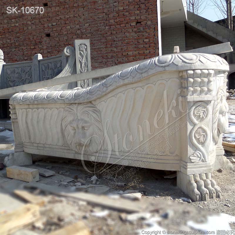 Manufacturer Hand Carved Luxury Solid White Marble Bathtub with Lion Head for sale