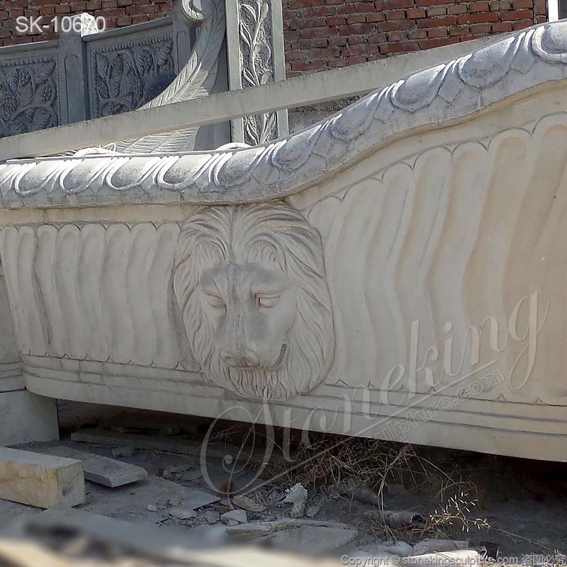 Manufacturer Hand Carved Luxury Solid White Marble Bathtub with Lion Head for sale