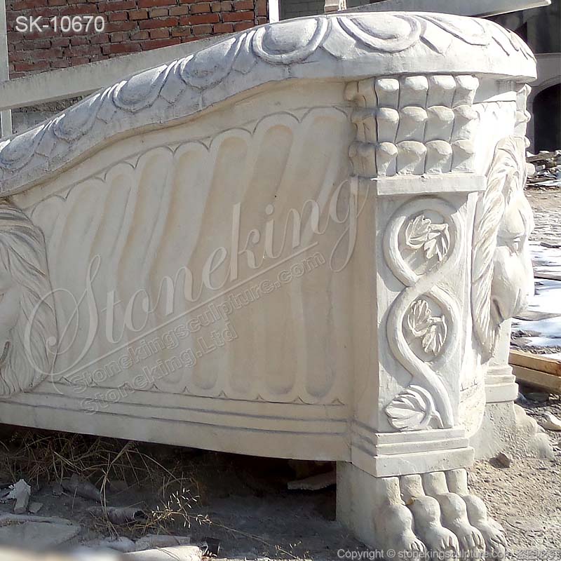 Manufacturer Hand Carved Luxury Solid White Marble Bathtub with Lion Head for sale