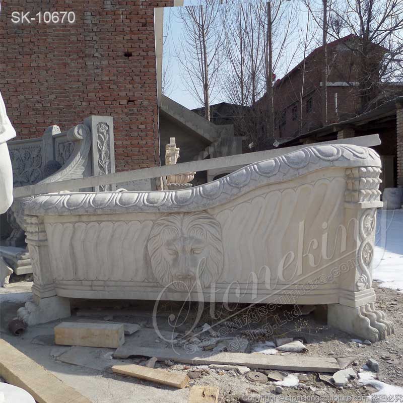 Manufacturer Hand Carved Luxury Solid White Marble Bathtub with Lion Head for sale